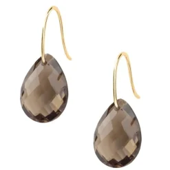 BOUCLES D'OREILLES ALMA OR JAUNE QUARTZ FUME