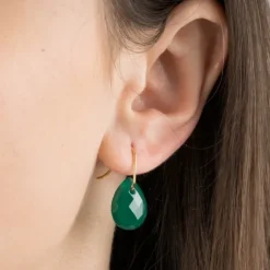 BOUCLES D'OREILLES ALMA OR JAUNE ET AGATE VERTE