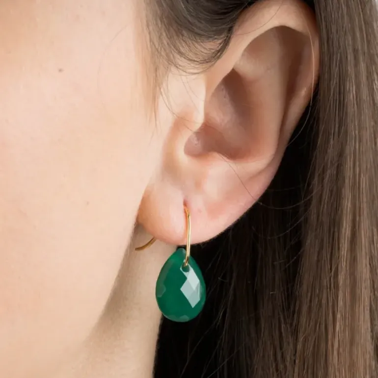 BOUCLES D'OREILLES ALMA OR JAUNE ET AGATE VERTE