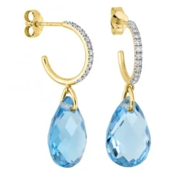 BOUCLES D'OREILLES ALMA OR JAUNE TOPAZE SWISS BLUE ET DIAMANTS