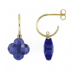 BOUCLES D'OREILLES LAPIS LAZULI PETIT TREFLE OR JAUNE