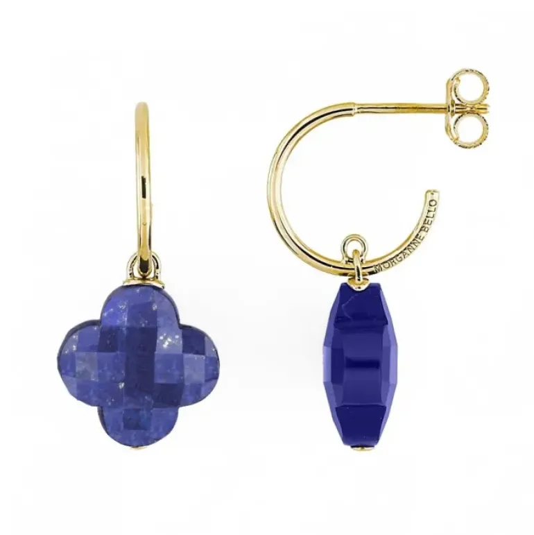 BOUCLES D'OREILLES LAPIS LAZULI PETIT TREFLE OR JAUNE
