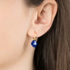 BOUCLES D'OREILLES LAPIS LAZULI PETIT TREFLE OR JAUNE