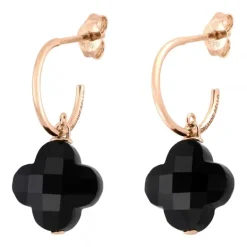 BOUCLES D'OREILLES ONYX PETIT TREFLE OR ROSE