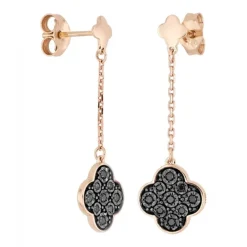 BOUCLES D'OREILLES PENDANTES SERTI DIAMANTS NOIRS OR ROSE