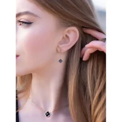 BOUCLES D'OREILLES PENDANTES SERTI DIAMANTS NOIRS OR ROSE