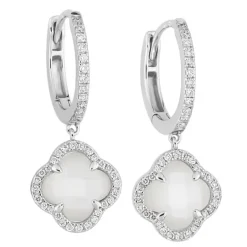 BOUCLES D'OREILLES PENDANTES VICTORIA DIAMANTS NACRE BLANCHE + DIAMANTS OR BLANC