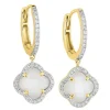 BOUCLES D'OREILLES PENDANTES VICTORIA DIAMANTS NACRE BLANCHE + DIAMANTS OR JAUNE
