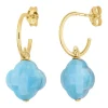 BOUCLES D'OREILLES TURQUOISE PETIT TREFLE OR JAUNE
