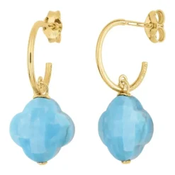 BOUCLES D'OREILLES TURQUOISE PETIT TREFLE OR JAUNE