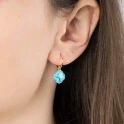BOUCLES D'OREILLES TURQUOISE PETIT TREFLE OR JAUNE