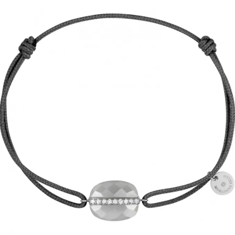 BRACELET AURORE CORDON GRIS PDL GRISE COUSSIN + DIAMANTS OR BLANC