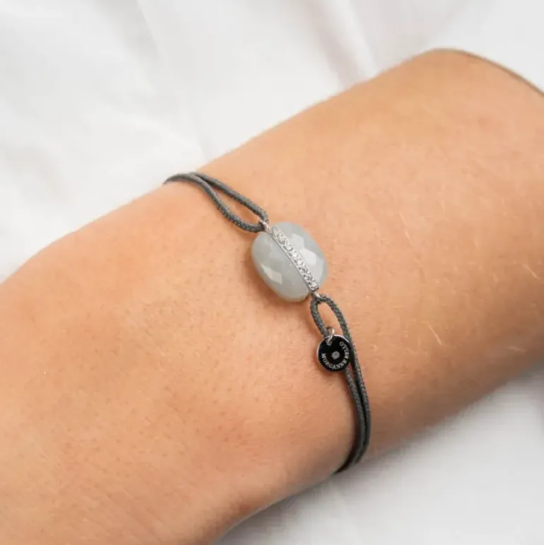 BRACELET AURORE CORDON GRIS PDL GRISE COUSSIN + DIAMANTS OR BLANC