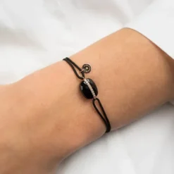 BRACELET AURORE CORDON NOIR ONYX COUSSIN + DIAMANTS OR ROSE