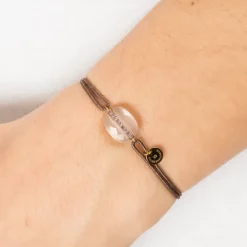 BRACELET AURORE CORDON TAUPE QUARTZ ROSE MILKY COUSSIN + SAPHIRS ROSES OR JAUNE