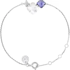 BRACELET BOUQUET NACRE BLANCHE ET IOLITE + DIAMANTS OR BLANC