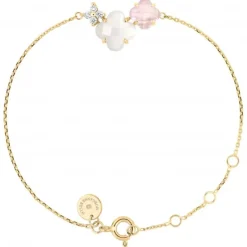 BRACELET BOUQUET NACRE BLANCHE ET QUARTZ ROSE + DIAMANTS OR JAUNE