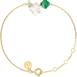 BRACELET BOUQUET NACRE BLANCHE ET AGATE VERTE + DIAMANTS OR JAUNE