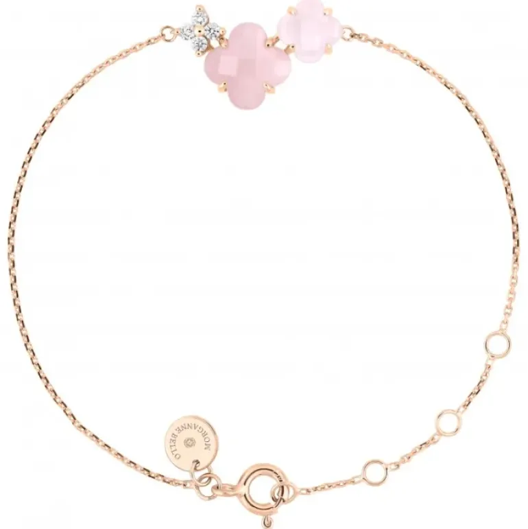 BRACELET BOUQUET OPALE ET QUARTZ ROSE + DIAMANTS OR ROSE