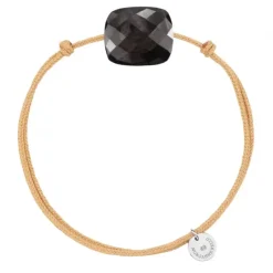 BRACELET CORDON BEIGE DORE ET COUSSIN OVERSIZE PIERRE DE LUNE HYPERSTHENE