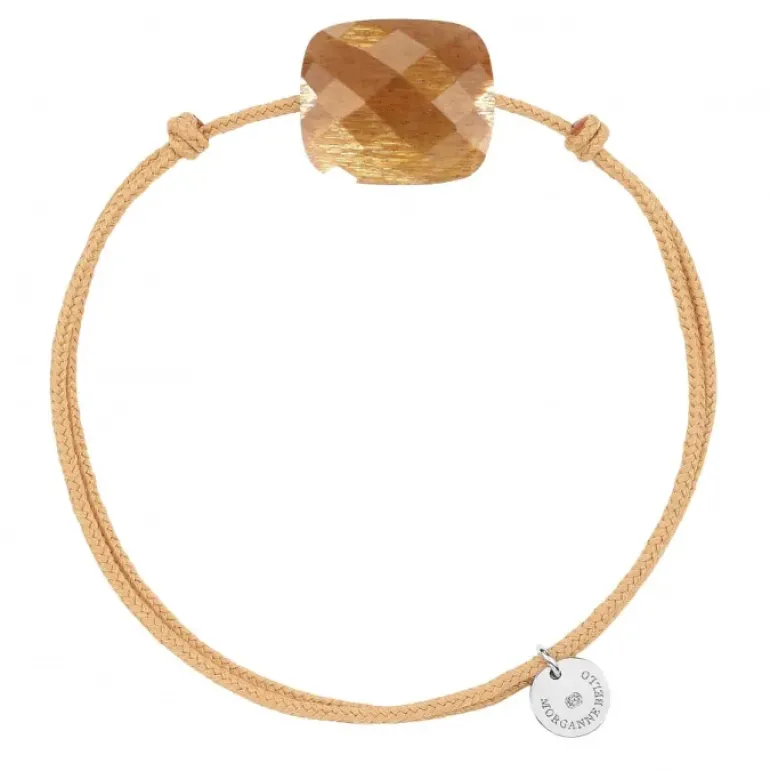 BRACELET CORDON BEIGE DORE COUSSIN OVERSIZE PIERRE DE SOLEIL
