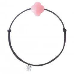 BRACELET CORDON BRUN TREFLE OPALE ROSE