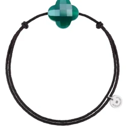BRACELET CORDON CHOCOLAT TREFLE AGATE VERTE