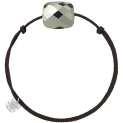 BRACELET CORDON CHOCOLAT COUSSIN OVERSIZE PYRITE