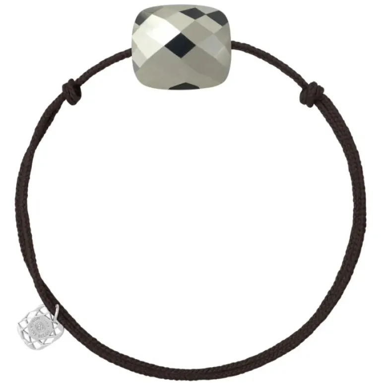 BRACELET CORDON CHOCOLAT COUSSIN OVERSIZE PYRITE