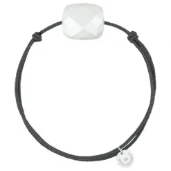 BRACELET CORDON GRIS COUSSIN OVERSIZE AGATE BLANCHE