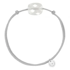 BRACELET CORDON GRIS SOURIS COUSSIN PIERRE DE LUNE BLANCHE