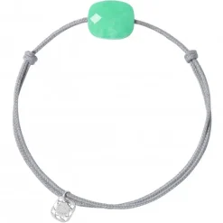 BRACELET CORDON GRIS SOURIS COUSSIN CHRYSOPRASE MENTHE