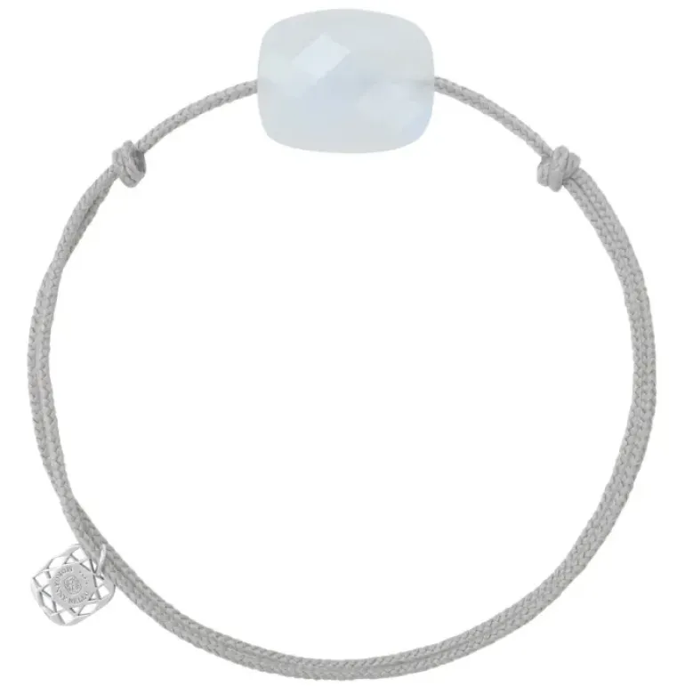 BRACELET CORDON GRIS SOURIS COUSSIN PIERRE DE LUNE ARC EN CIEL