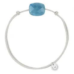BRACELET CORDON GRIS SOURIS COUSSIN QUARTZ BLEU