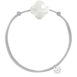 BRACELET CORDON GRIS SOURIS TREFLE PIERRE DE LUNE BLANCHE