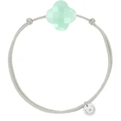 BRACELET CORDON GRIS SOURIS TRÈFLE CHRYSOPRASE MENTHE