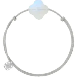 BRACELET CORDON GRIS SOURIS TREFLE PIERRE DE LUNE ARC EN CIEL