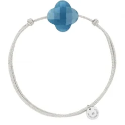 BRACELET CORDON GRIS SOURIS TRÈFLE QUARTZ BLEU