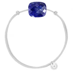 BRACELET CORDON GRIS SOURIS COUSSIN OVERSIZE LAPIS LAZULI