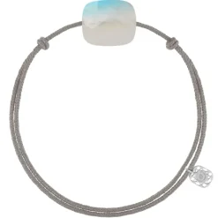 BRACELET CORDON GRIS SOURIS COUSSIN OVERSIZE PIERRE DE LUNE ARC EN CIEL