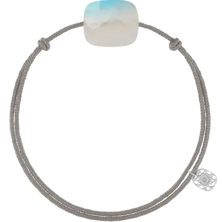 BRACELET CORDON GRIS SOURIS COUSSIN OVERSIZE PIERRE DE LUNE ARC EN CIEL