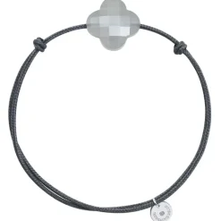 BRACELET CORDON GRIS TREFLE PIERRE DE LUNE GRISE