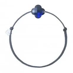 BRACELET CORDON GRIS TREFLE LABRADORITE NOIRE