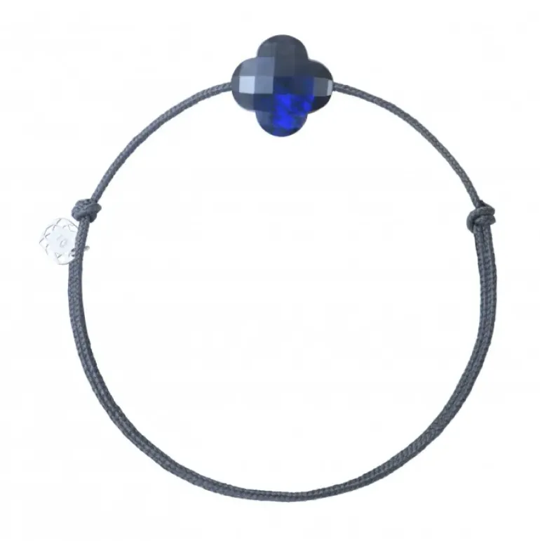 BRACELET CORDON GRIS TREFLE LABRADORITE NOIRE