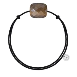 BRACELET CORDON NOIR COUSSIN OEIL DE TIGRE MIEL