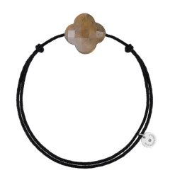 BRACELET CORDON NOIR TREFLE OEIL DE TIGRE MIEL