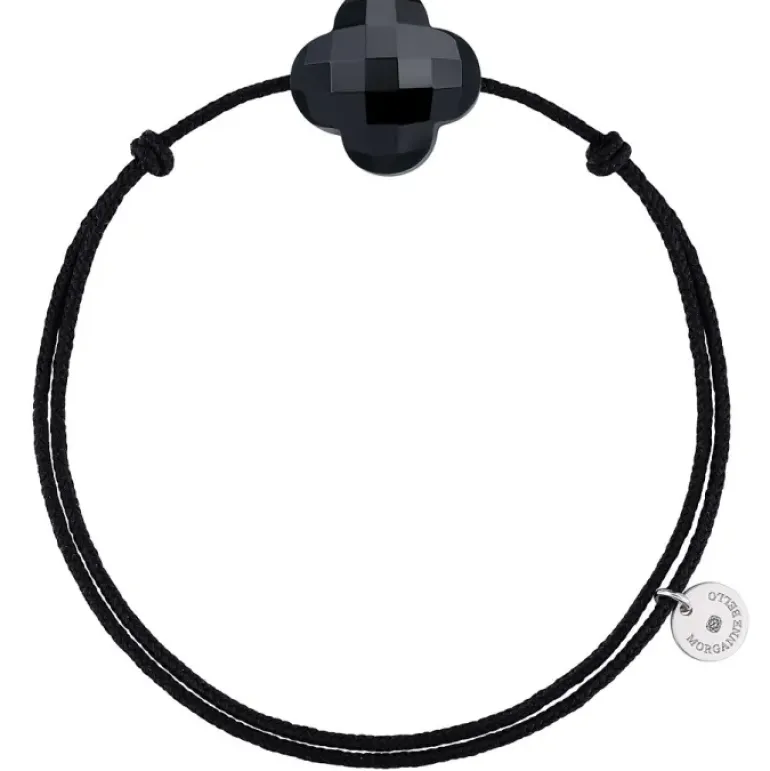 BRACELET CORDON NOIR TREFLE ONYX