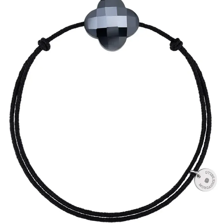 BRACELET CORDON NOIR TREFLE HEMATITE
