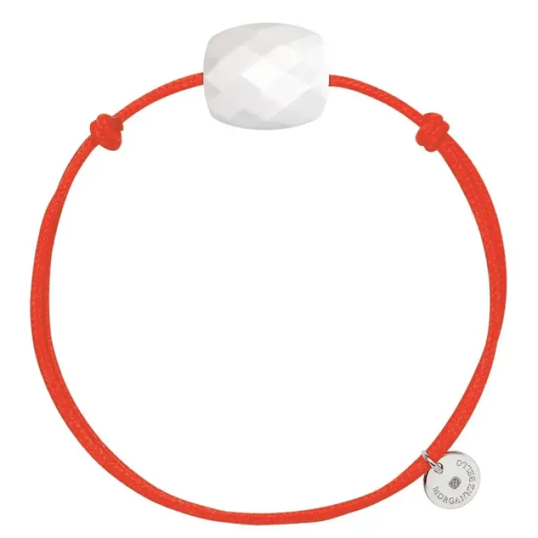 BRACELET CORDON ORANGE COUSSIN AGATE BLANCHE