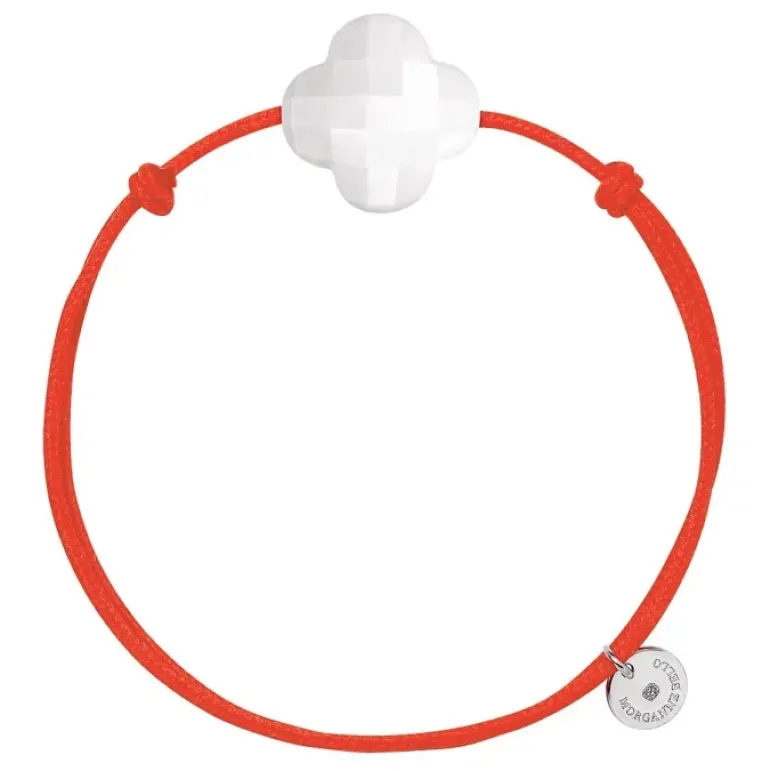 BRACELET CORDON ORANGE TREFLE AGATE BLANCHE